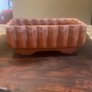 Small mid- century modern succulent planter burnt orange drip glaze